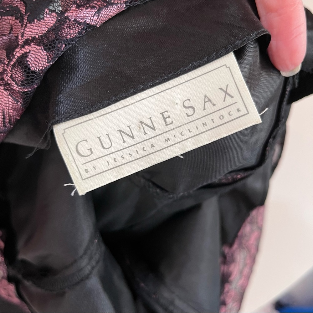 Vintage 1990 Gunne Sax Retro Pink Lace Black velvet Low Back Bow Wiggle Dresss - Picture 12 of 17